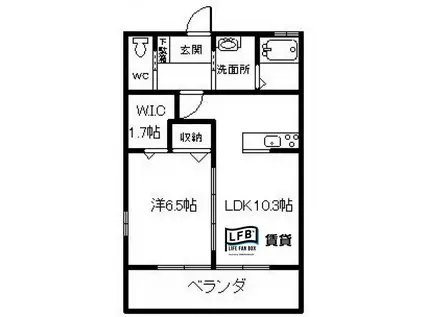 ウィズハイム若宮 A棟(1LDK/2階)の間取り写真