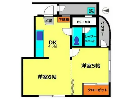 グリーンビュー芦川(1LDK/1階)の間取り写真