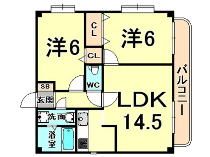 ハピネス安堂寺(2LDK/2階)の間取り写真