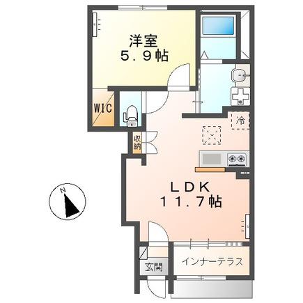 東武宇都宮線 国谷駅 徒歩9分 2階建 築1年(1LDK/1階)の間取り写真