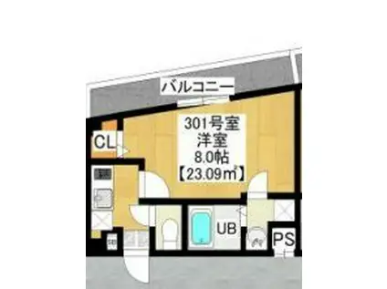 グランリズム幕張(1K/3階)の間取り写真