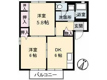 ビレッジ城北A(2DK/2階)の間取り写真