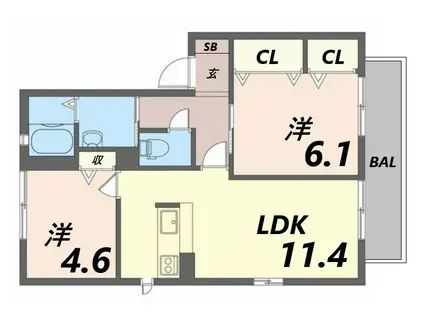 ラ・プラージュ(2LDK/2階)の間取り写真