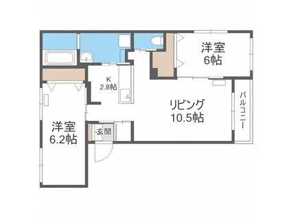 地下鉄南北線 南平岸駅 徒歩10分 5階建 築4年(2LDK/4階)の間取り写真