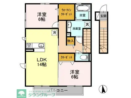 サニーサイド聖蹟 I(2LDK/2階)の間取り写真