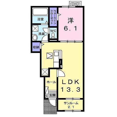 フィールドヒル 塩尻II(1LDK/1階)の間取り写真