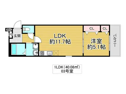 フジパレス西放出公園(1LDK/1階)の間取り写真