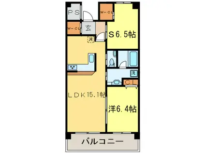CENTRAL SQUARE イースト COURT(1SLDK/5階)の間取り写真