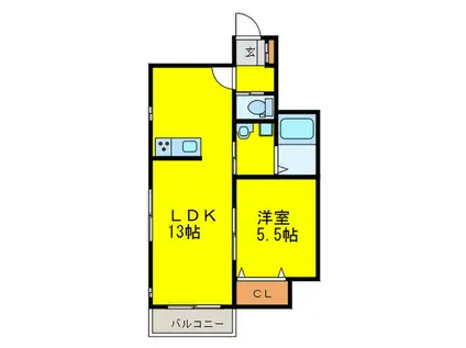 シャンベール(1LDK/2階)の間取り写真