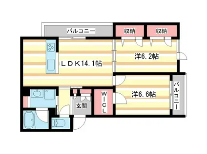 ヴィアソーレ ベレオ(2LDK/2階)の間取り写真