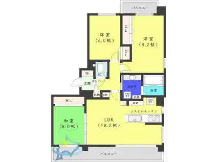 桂和レジデンス円山桜(3LDK/7階)の間取り写真