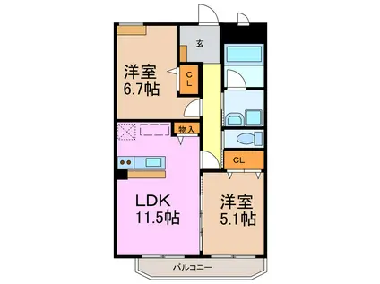 ユートピア徳重II(2LDK/1階)の間取り写真