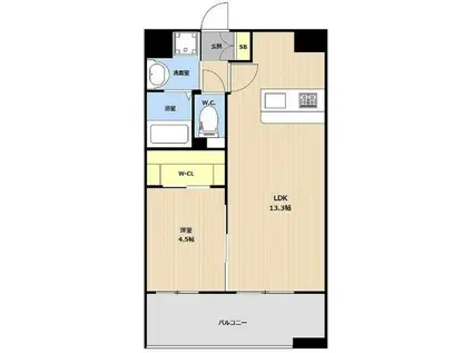 LIBTH新町イースト(1LDK/13階)の間取り写真