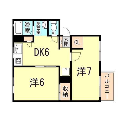 ソファレ美苑(2DK/2階)の間取り写真