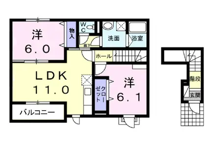 ブリアン ヌゥボーII(2LDK/2階)の間取り写真