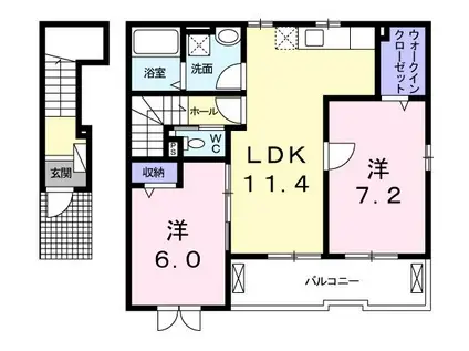 オー ルージュB(2LDK/2階)の間取り写真