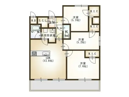 パーク万代ミッドコート(3LDK/7階)の間取り写真