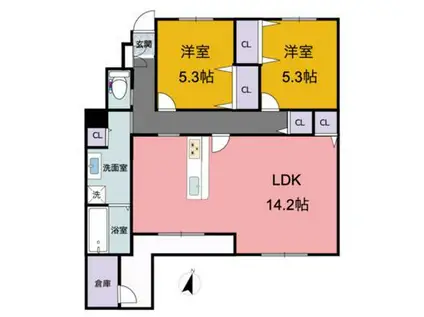ラコリーヌ(2LDK/1階)の間取り写真