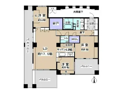 コンフォール御所南(3SLDK/7階)の間取り写真
