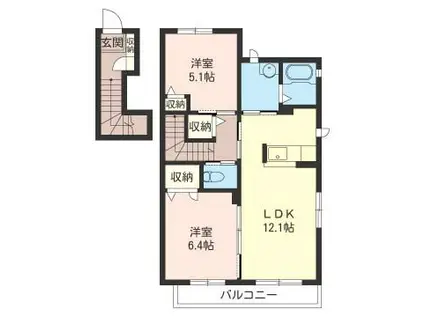 KAME HOUSE A(2LDK/2階)の間取り写真