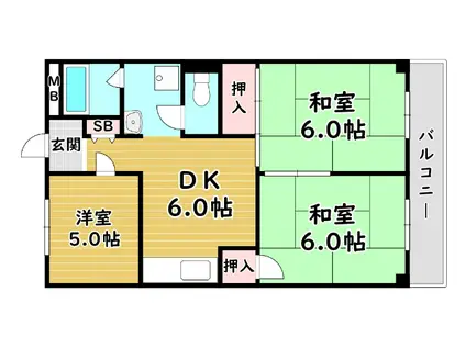 浅井マンション(3DK/2階)の間取り写真