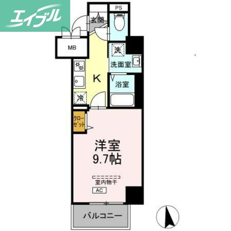 グランディオ医大前(1K/1階)の間取り写真