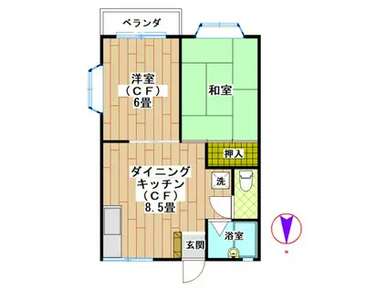 シェディオーク(2DK/2階)の間取り写真