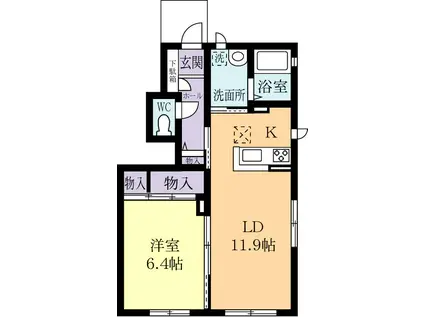 グリーンパークD(1LDK/1階)の間取り写真