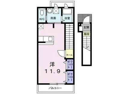 ヴェルジュ・マ・メゾンII(ワンルーム/2階)の間取り写真