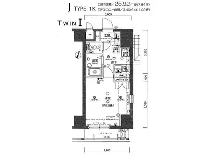 ヴェルト笹塚ツインI棟(1K/6階)の間取り写真