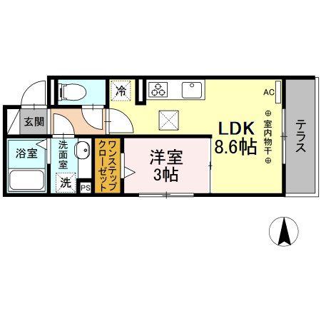 ヴァイスハイト中広江(1LDK/1階)の間取り写真