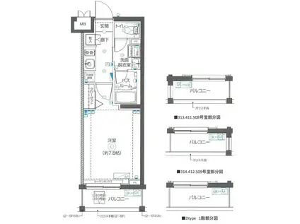ズーム武蔵新城(1K/2階)の間取り写真