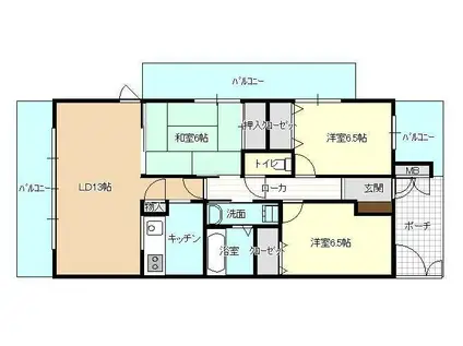 ロイヤルシャトー寺町台 601(3LDK/6階)の間取り写真