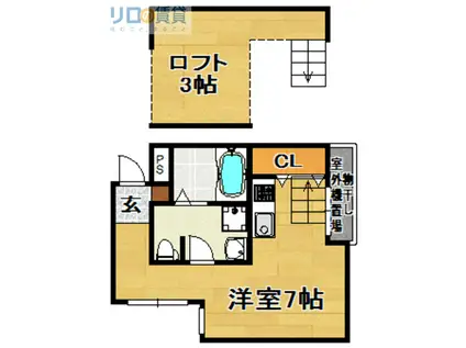 シャイン下新庄(ワンルーム/2階)の間取り写真