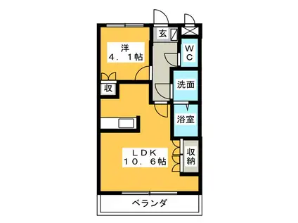 ヴァンパインコートA棟(1LDK/2階)の間取り写真