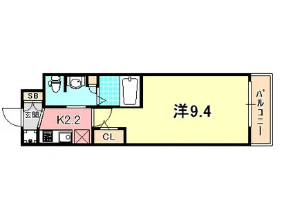 エステムコート神戸ハーバーランド前IVベイライト(1K/3階)の間取り写真