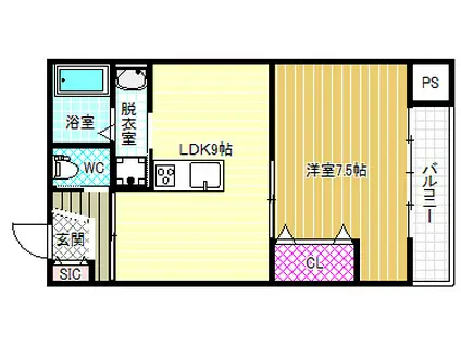 メリット1号館(1LDK/1階)の間取り写真