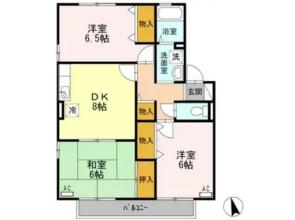 イーストレイクサイドC(3DK/2階)の間取り写真