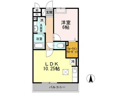 ソレイユB(1LDK/1階)の間取り写真