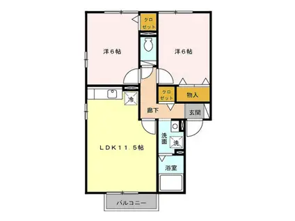 シャトーエレガン D(2LDK/2階)の間取り写真