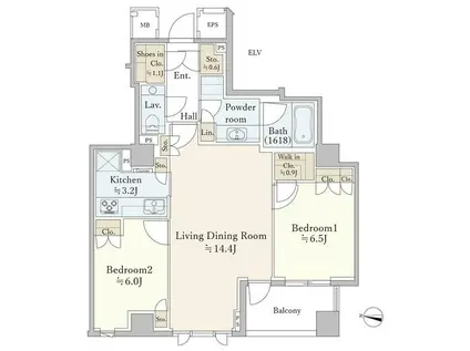 ザ・パークハウス池田山(2LDK/2階)の間取り写真