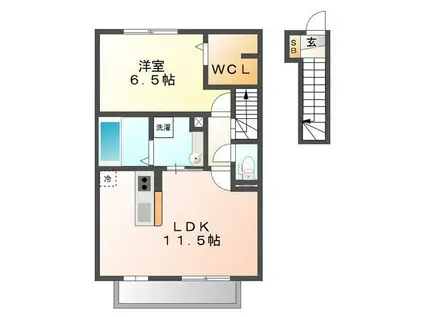 ジーウィズダム A棟(1LDK/2階)の間取り写真