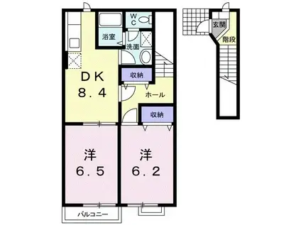 スカイヒルズB(2DK/2階)の間取り写真