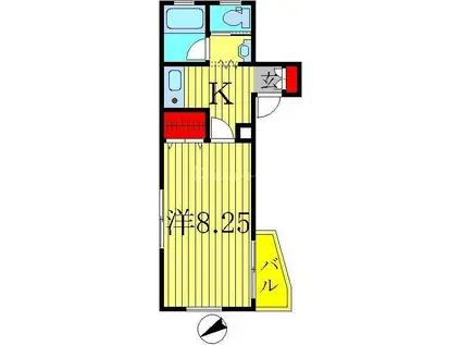ベリーナ東(1K/1階)の間取り写真
