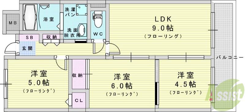 久光マンション(3LDK/1階)の間取り写真