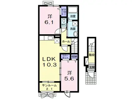ラポール(2LDK/2階)の間取り写真