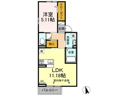 クローバーハイツ9(1LDK/2階)の間取り写真