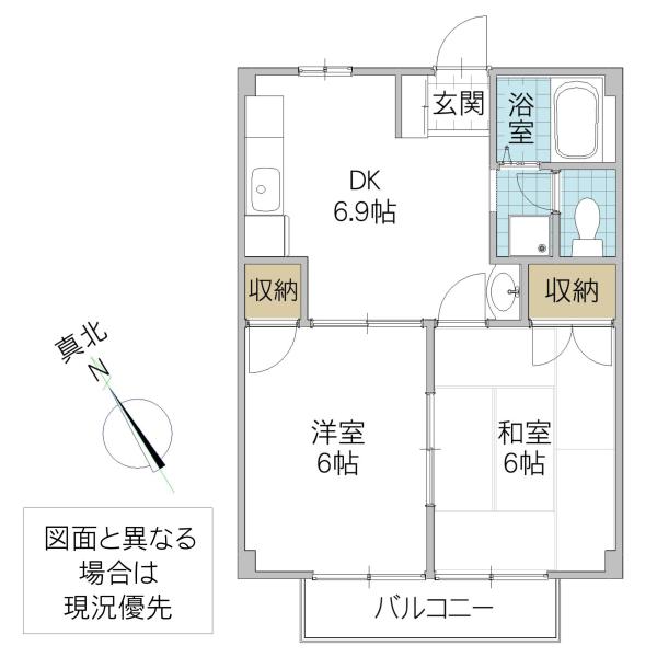 サニープレイス(2DK/2階)の間取り写真