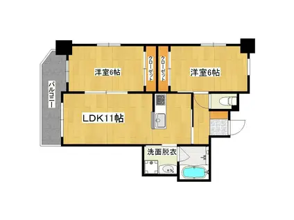 アクアコート小松原(2LDK/8階)の間取り写真