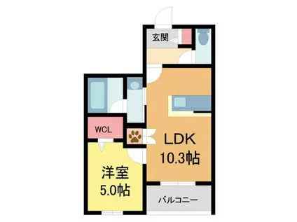 西宮市門前町ヘーベルメゾン(1LDK/2階)の間取り写真